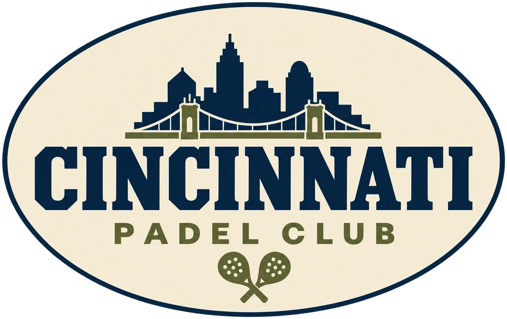 Cincinnati Padel Club logo: the Cincinnati skyline and the Roebling Bridge